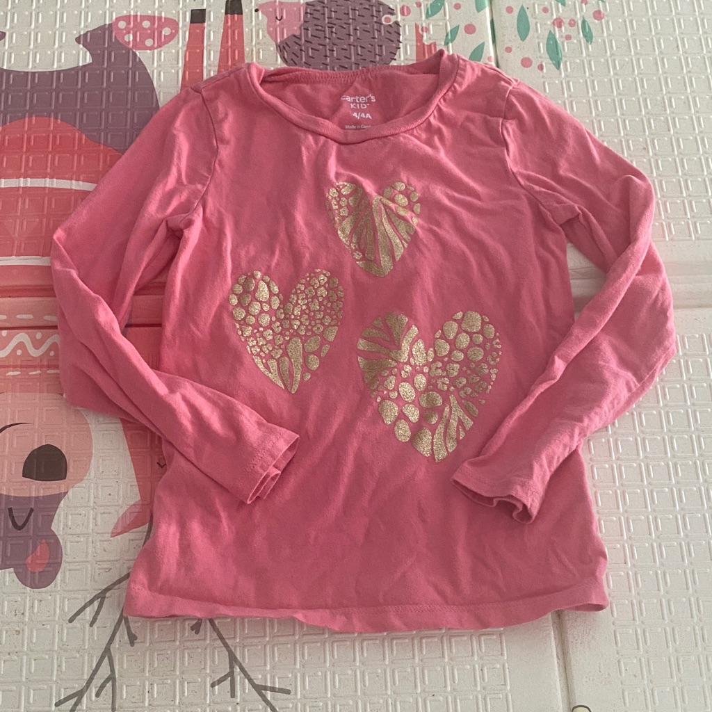 Cat & Jack Pink Long Sleeve Tee With Gold Heart Patterns